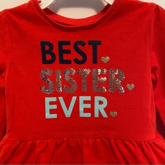 Carter's Baby Girl "Best Sister Ever" Long Sleeve Ruffle T-Shirt Size 9 Months - Picture 2 of 5